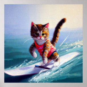 Póster Surfing Cat
