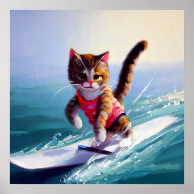 Póster Surfing Cat (Frente)