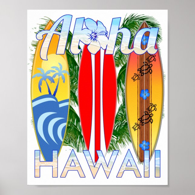 Póster Surfing de Aloha Hawaii (Frente)