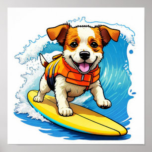 Póster Surfing Dog