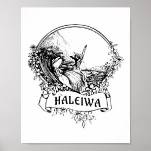 Póster Surfing Haleiwa, Hawái Vintage Retro Throwck Surf