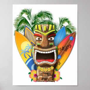 Póster Surfing Hawai Tiki