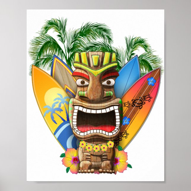 Póster Surfing Hawai Tiki (Frente)