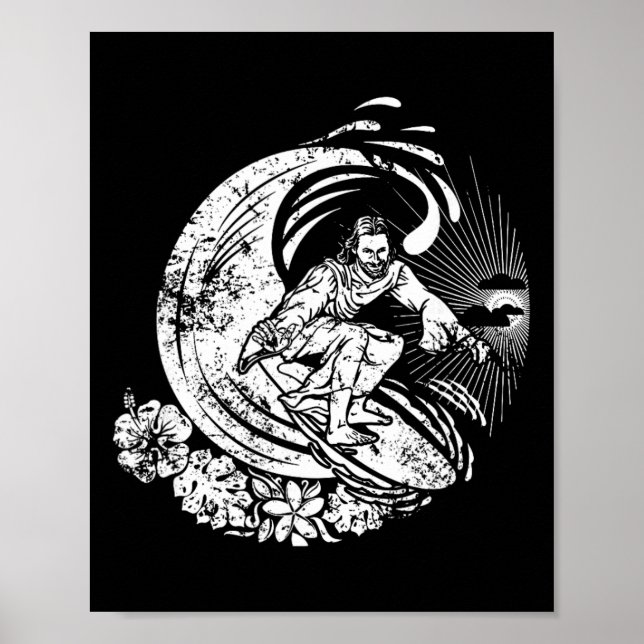 Póster Surfing Jesús Vintage Desgastado  (Frente)