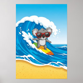 Póster Surfing Koala Nursery Art - Beach Animal