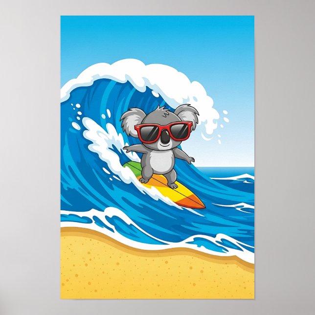 Póster Surfing Koala Nursery Art - Beach Animal (Frente)