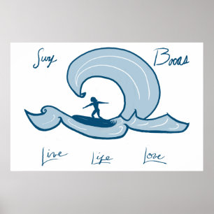Póster Surfing - Life, Live Love Blue Surfing Painting