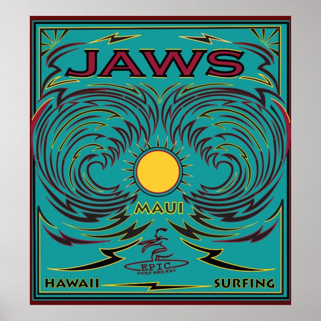 PÓSTER SURFING MAUI HAWAII JAWS (Frente)