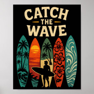 Póster Surfing Océano Verano Playa Olas Tabla de Surf
