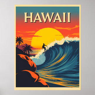 Póster Surfing Paradise: Hawaii Sunset Adventure