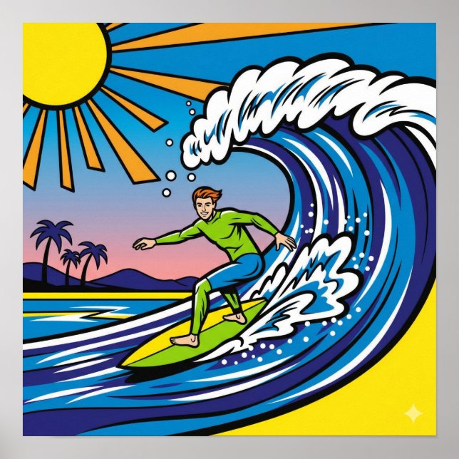 Póster Surfing Pop Art (Frente)