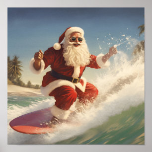 Póster Surfing Santa Claus Holiday poster