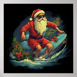 Póster Surfing Santa Claus Holiday poster