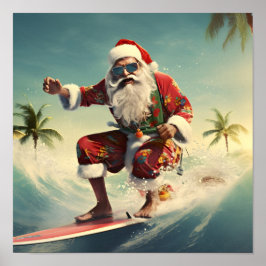 Póster Surfing Santa Claus Holiday poster