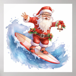 Póster Surfing Santa Poster
