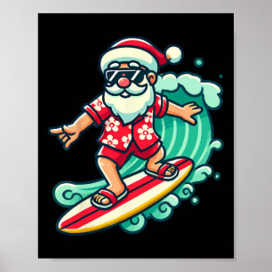 Póster Surfing Santa Vacaciones Tropicales de Navidad Nav