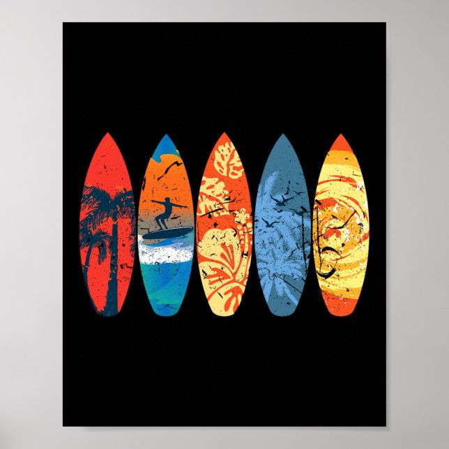 Póster Surfing Surfer Palm Tree Surfboard Sunset Wave _1  (Frente)