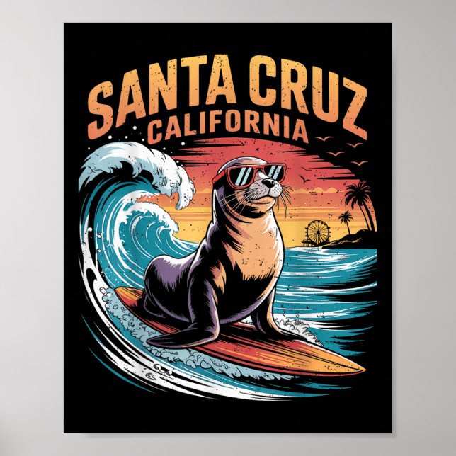 Póster Surfing Surfing 70 Santa Cruz California Retro de  (Frente)