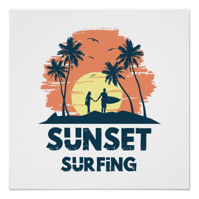 Póster Surfing - Surfing al atardecer  (Anverso)