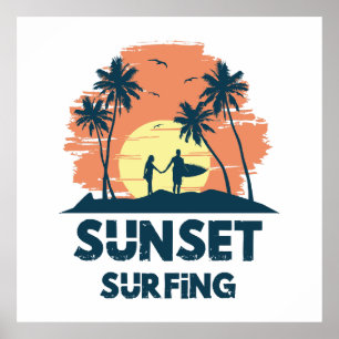 Póster Surfing - Surfing Sunset