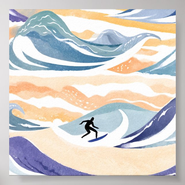 Póster Surfing the Wave | Océano acuático contemporáneo (Frente)