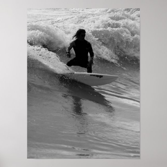 Póster Surfing The Waves Grayscale (Frente)