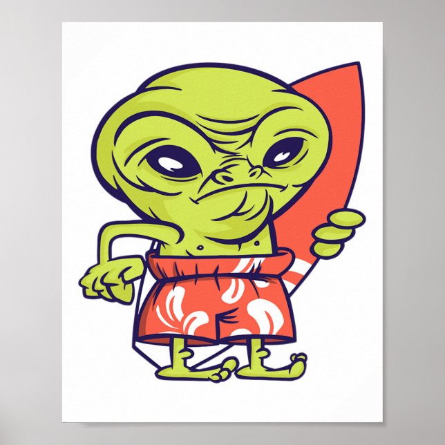 Póster Surfista alienígena surfando tabla de surf extrate (Frente)