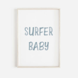 Póster Surfista azul acuarela poster de señas de bebé