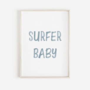 Póster Surfista azul acuarela poster de señas de bebé