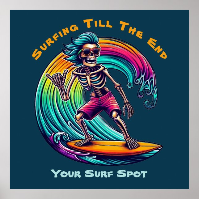 Póster Surfista De Esqueleto En Ola (Frente)