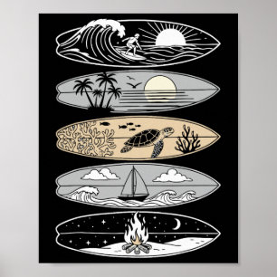 Póster Surfista de Hawái Ola de Surfing Océano Surfista