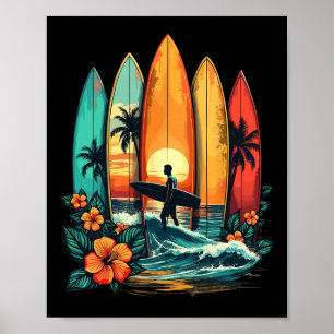 Póster Surfista de Hawái Ola Surfing Playa Surfista