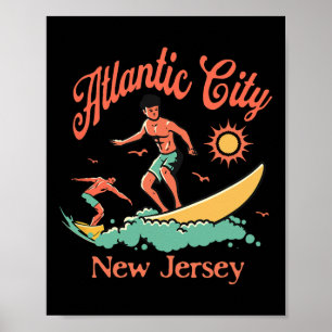 Póster Surfista de Nueva Jersey Playa de Surf de Atlantic