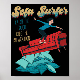 Póster Surfista de Sofá Sofá Surfing Pereza Dormir Perezo
