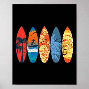 Póster Surfista de surf Palmera Tabla de surf Atardecer O