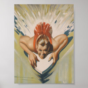 Póster Surfista en un cartel de época