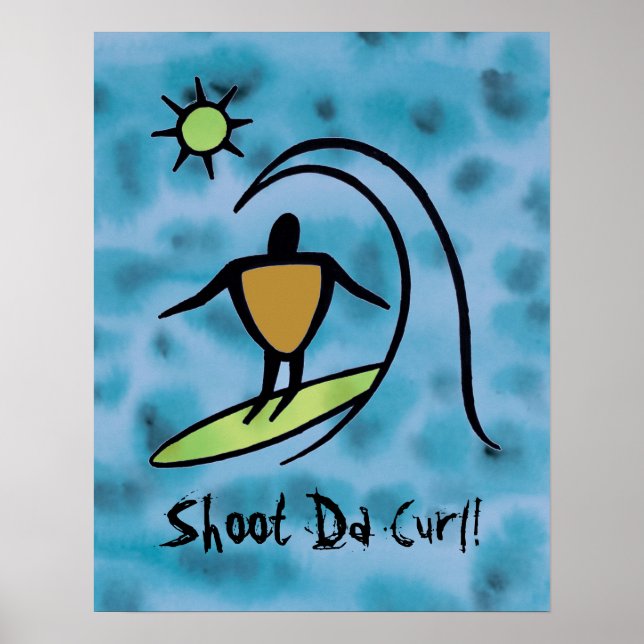 Póster Surfista hawaiano de petroglifo viajando en Poster (Frente)