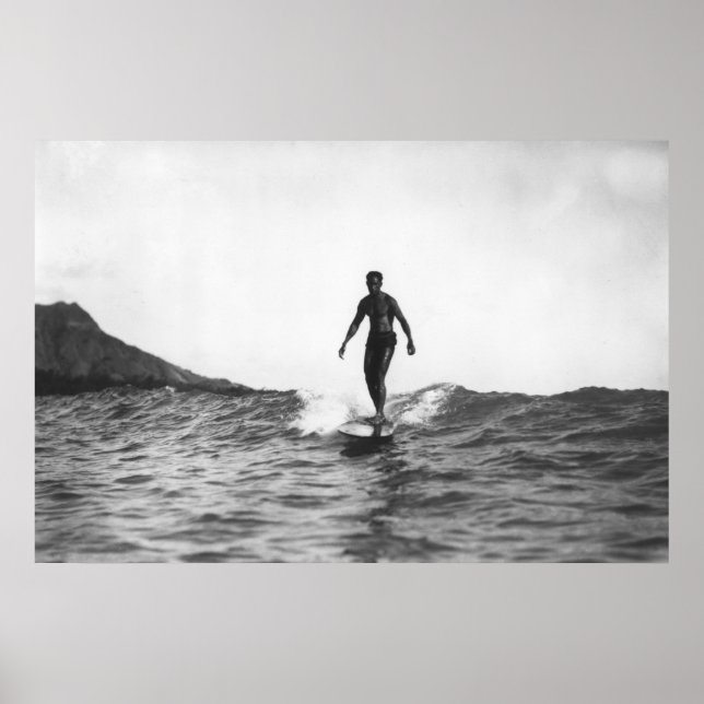 Póster Surfista honolulu Hawaii en Longboard (Frente)