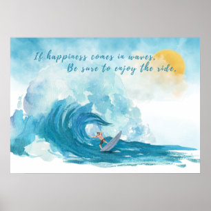 Póster Surfista   La felicidad llega en las olas Inspirad