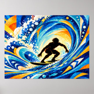 Póster Surfista montando dentro de la silueta de un barri
