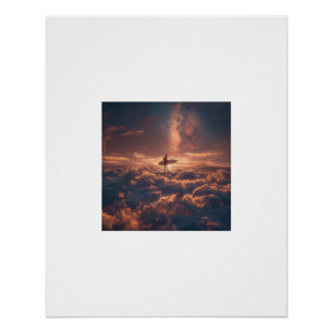 Póster Surfista montando un mar de nubes bajo la Vía Láct