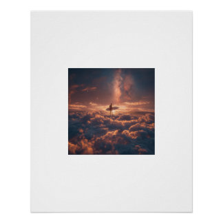 Póster Surfista montando un mar de nubes bajo la Vía Láct
