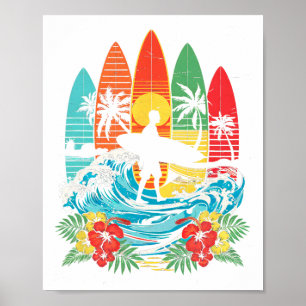 Póster Surfista Ola De Hawái Surfing Playa Amante Del Sur