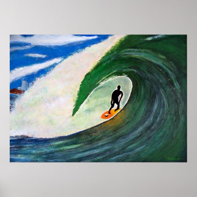 Póster Surfista Surfing Tuberide muro del poster del agua (Frente)