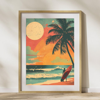 Póster Surfista vintage en Poster retro veraniego