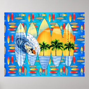 Póster Surfista Y Surf