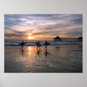 Póster Surfistas de California al atardecer