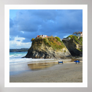 Póster Surfistas en la playa de Newquay