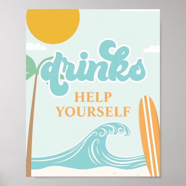 Póster Surf's Up DRINK sign Beach Birthday Food Poster (Frente)