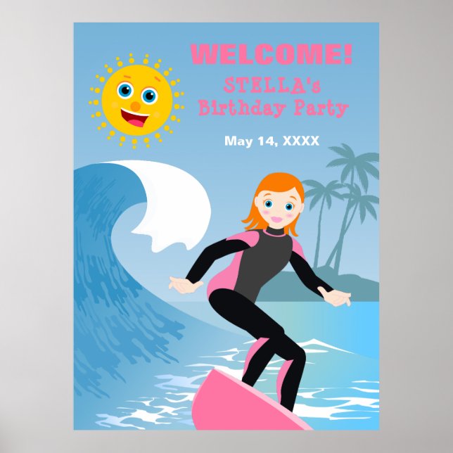 Póster Surf's up Girly Birthday Party (Frente)